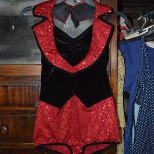 Jazz Dance Circus Red Sequins Velvet Costume